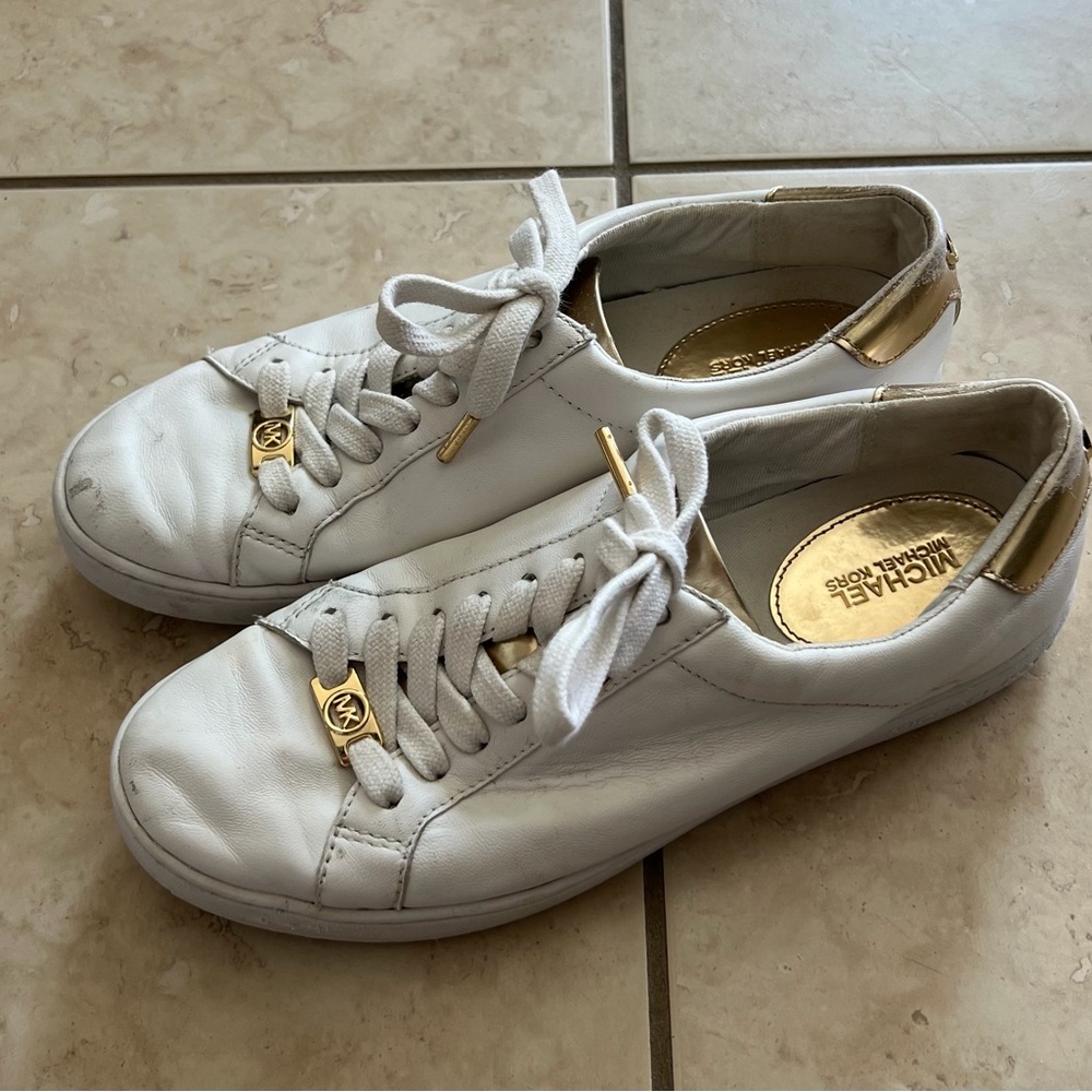 Michael Kors White and Gold Accent Sneakers